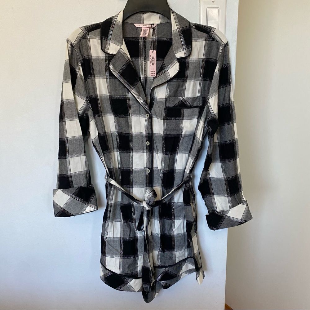 NWT Victoria's Secret S Flannel Tie Romper Pajama